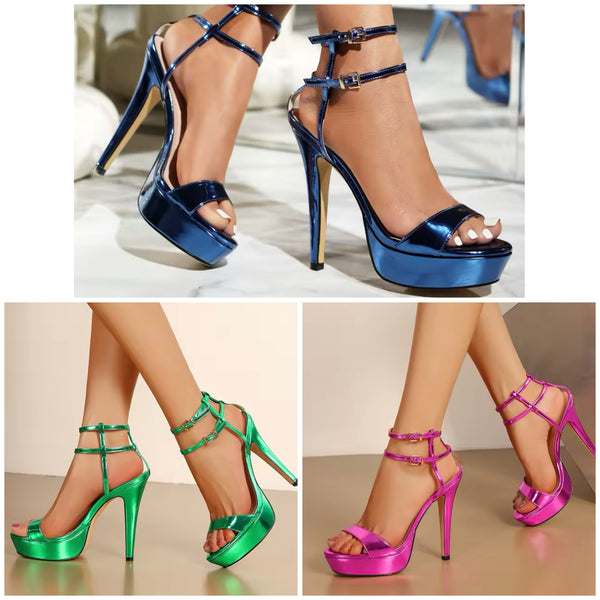 Women Color Fashion Platform High Heel Ankle Strap Sandals