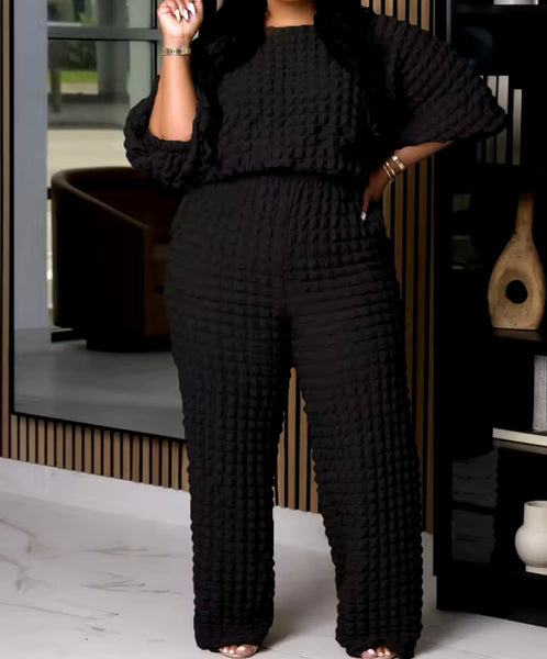 Women Fashion Solid Color Full Sleeve Plus Size Two Piece Pant Set
