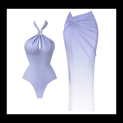 Women Sexy Halter Swimsuit Gradient Cover Up Set
