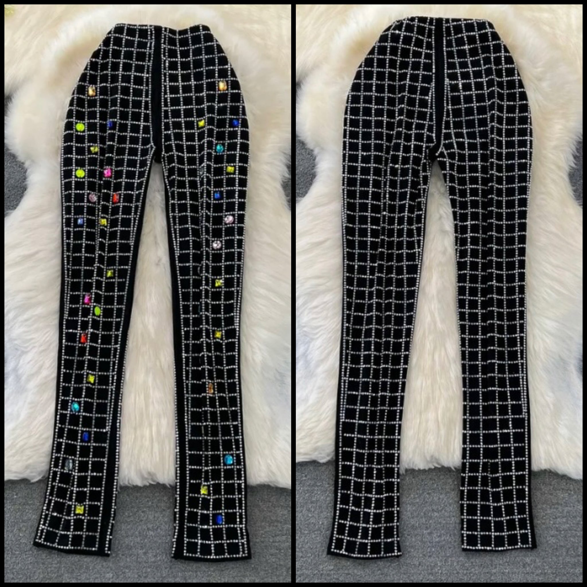 Women Black Bling Crystal Fashion Pants