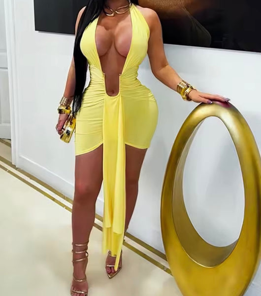 Sexy Halter Sleeveless Plunging Tassel Dress