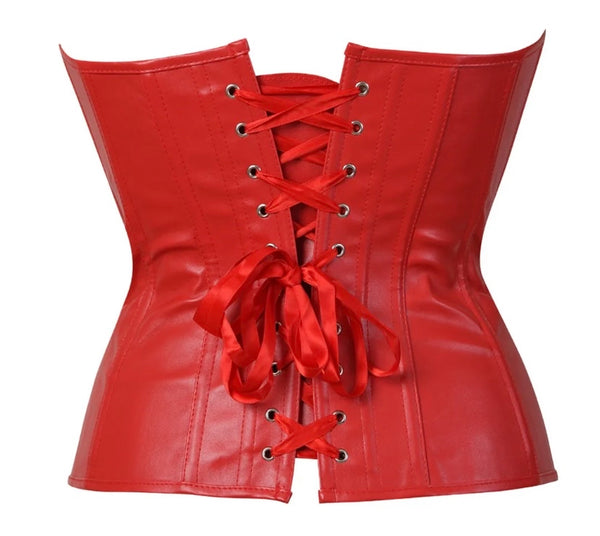 Women Fashion Faux Leather Zipper Strapless Corset Top