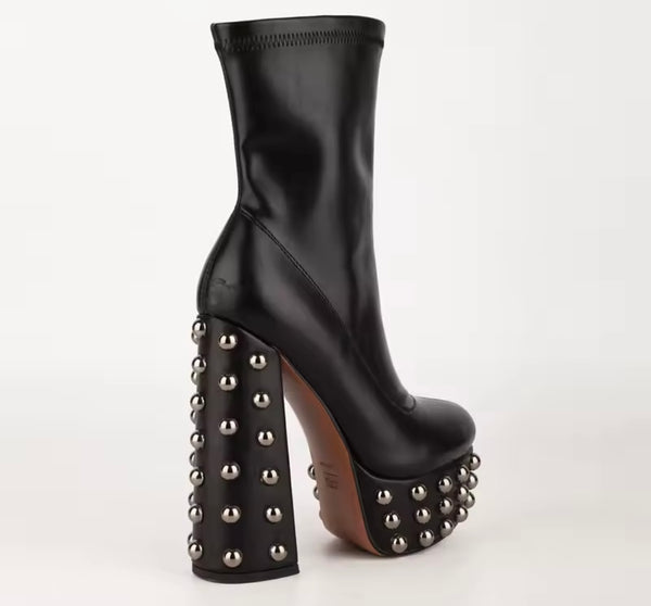 Women Fashion Rivet Platform Faux Leather Boots