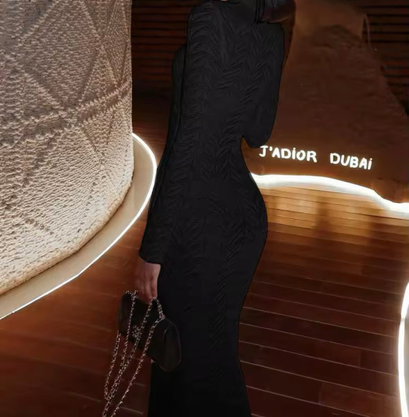 Women Sexy Solid Color Printed Full Sleeve Maxi Dress