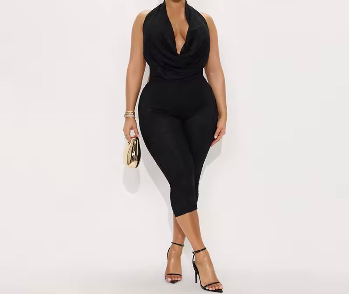 Women Sexy Halter Sleeveless Open Back Lace Romper