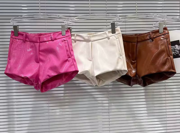 Women Color Fashion PU Shorts