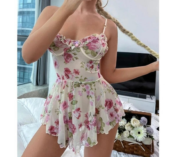 Women Sexy Sleeveless Mesh Floral Lingerie