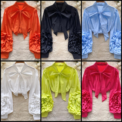 Women Ruffled Full Sleeve Tie Up Fashion Top