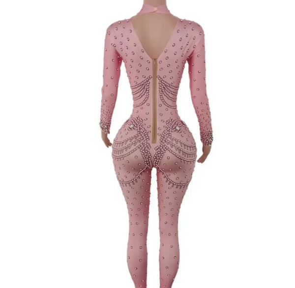 Women Sexy Beaded Crystal Full Sleeve Jumpsuit
