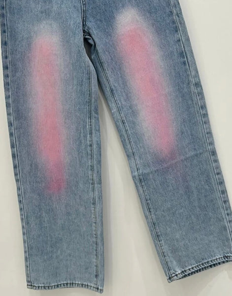 Women Fashion Color Paint Patchwork Denim Pants