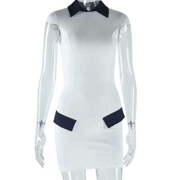 Women Sexy White/Black Collar Short Sleeve Dress