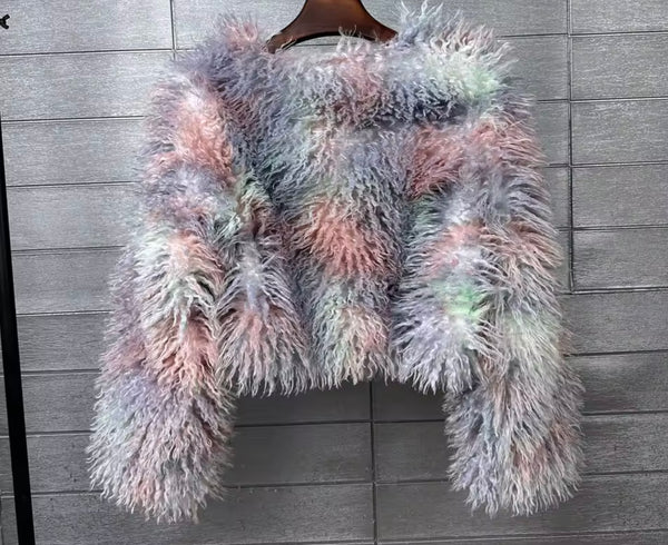 Women Multicolored Fashion Faux Fur Jacket