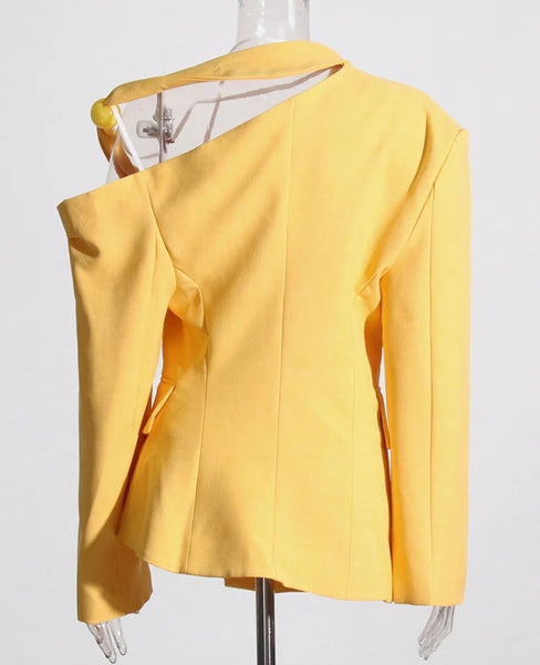 Women Fashion Off The Shoulder Full Sleeve Asymmetrical Blazer Top