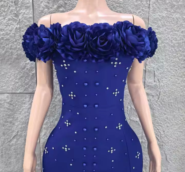 Women Floral Strapless Beaded Rhinestone Maxi Dress