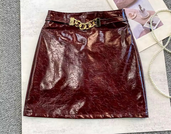Women Sexy Fashion Chain PU Skirt