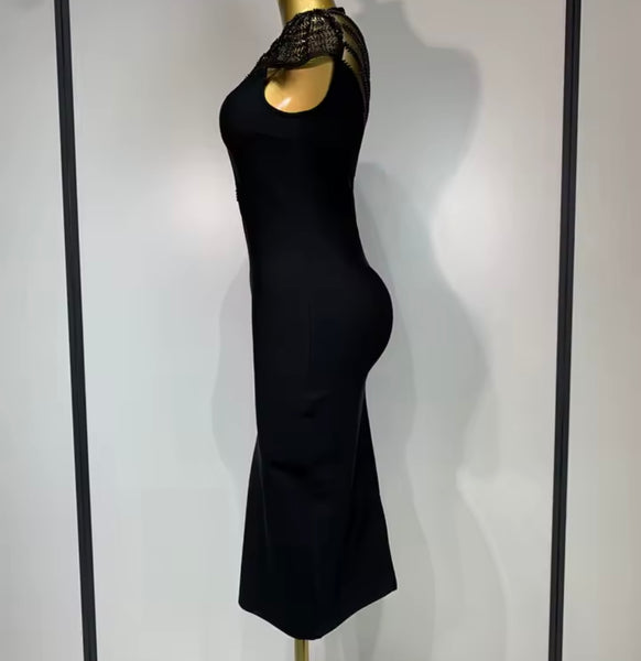 Women Black Mesh Patchwork Sexy Bandage Dress