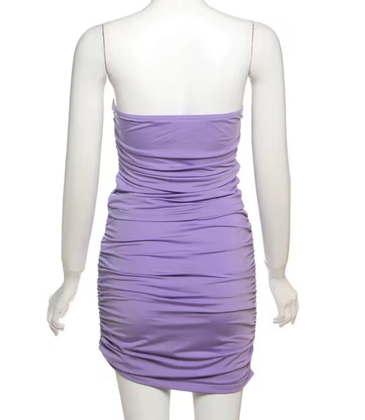 Women Sexy Metal Strapless Purple Two Piece Skirt Set