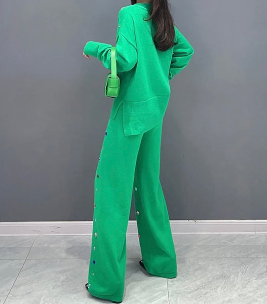 Women Fashion Full Sleeve Multicolored Gem Two Piece Pant Set
