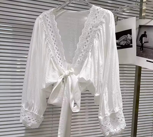 Women White Full Sleeve Wrap Top Two Piece Asymmetrical Skirt Set