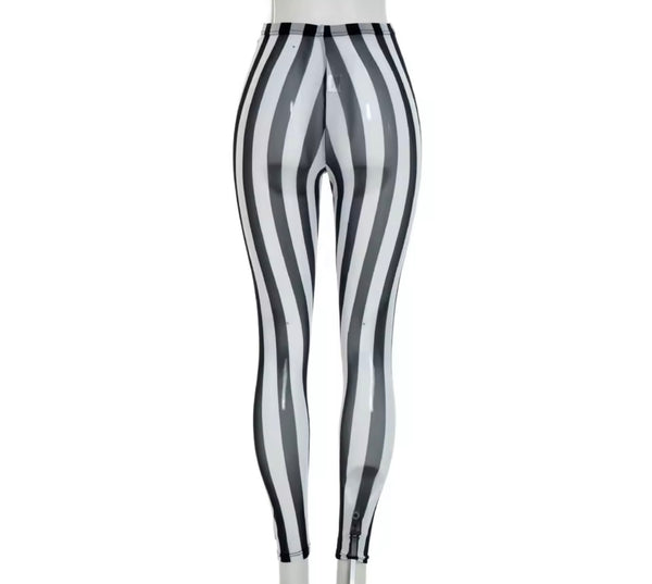 Women Sexy Striped See Through Mesh Pants