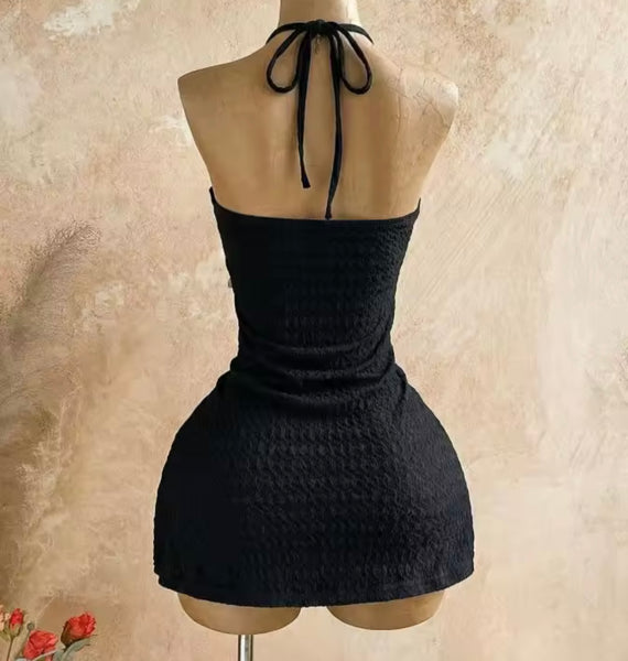 Women Sexy Halter Sleeveless Chain Cut Out Dress