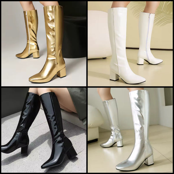Women Pointed Toe Patent Leather Fashion Knee High Boots