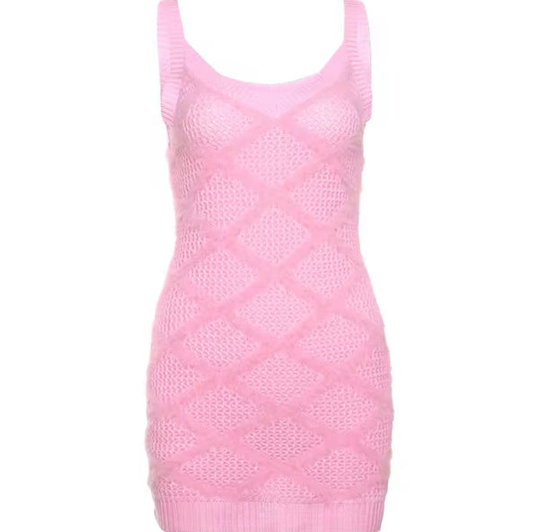 Women Sexy Sleeveless Knitted Solid Color Dress