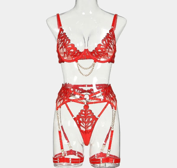 Women Sexy Red Chain Lingerie Set