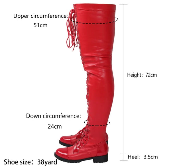 Women Lace Up Over The Knee Fashion Flat Boots