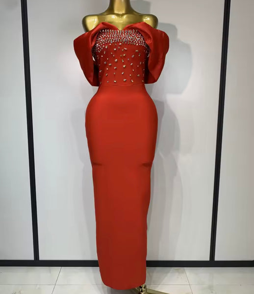 Women Strapless Rhinestone Patchwork Sexy Maxi Dress