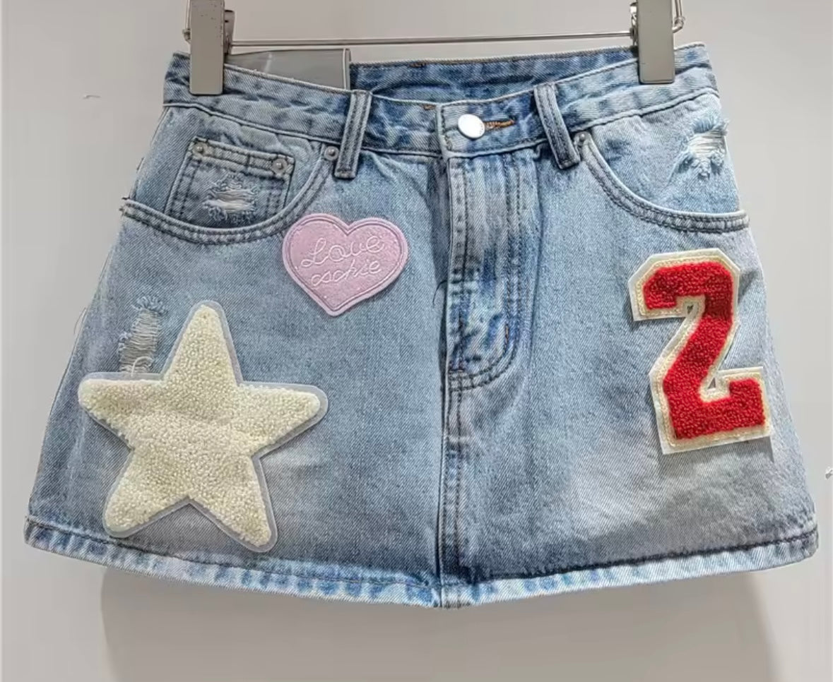 Women Sexy Fashion Patchwork Denim Skirt
