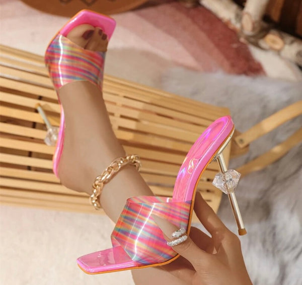 Women Fashion Pink Multicolored Transparent High Heel Sandals