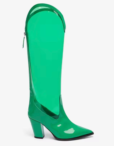 Women Color Transparent Fashion Knee High Western Boots