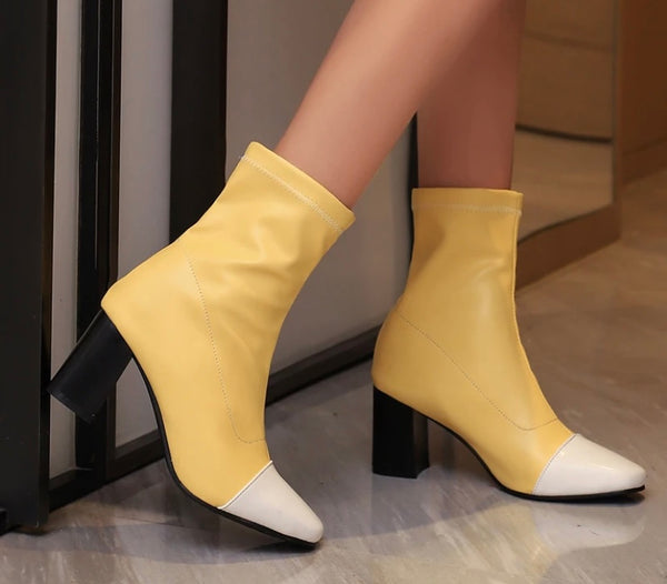 Women Fashion Color Patchwork Faux Leather Ankle Boots