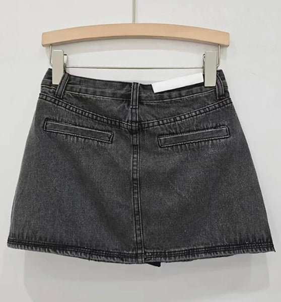 Women Fashion Color Crystal Patchwork Denim Skirt