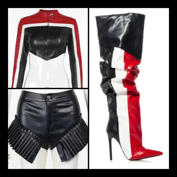 Women Multicolored Striped Fashion Faux Leather Knee High Boots