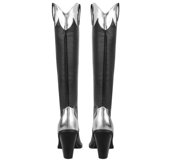 Women Fashion Color Pointed Toe Knee High Western Boots