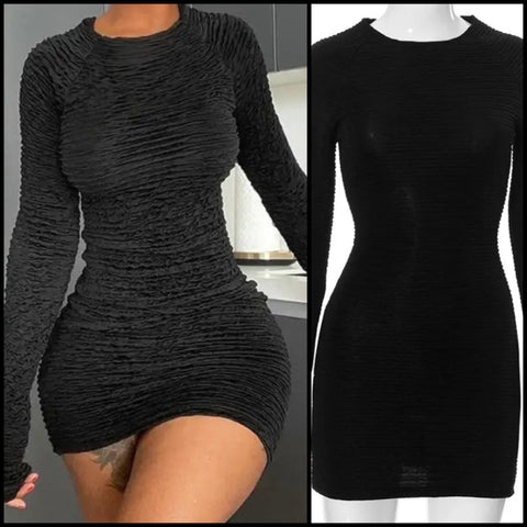 Women Black Sexy Full Sleeve Short Dress