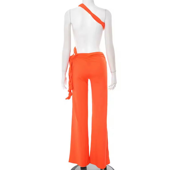 Women Sexy Sleeveless Open Back Color Jumpsuit