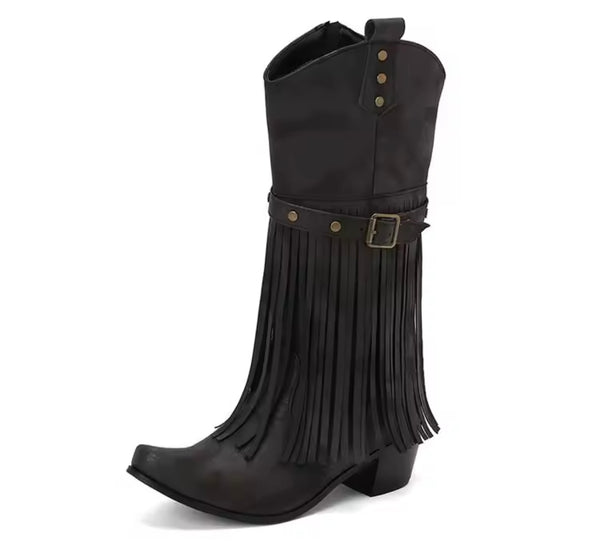 Women Fashion Fringe Tassel Knee High Western Boots