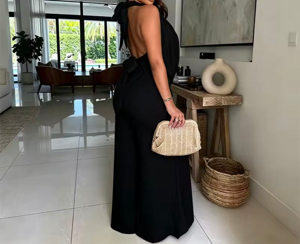 Women Sexy Halter Draped Sleeveless Two Piece Pant Set