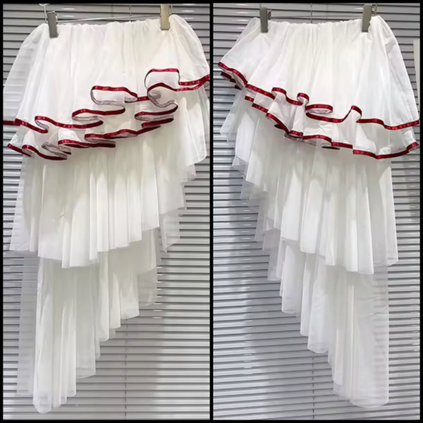 Women Sexy Fashion White Ruffled Asymmetrical Skirt