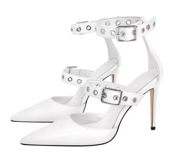 Women Fashion Pointed Toe Buckled Ankle Strap High Heels