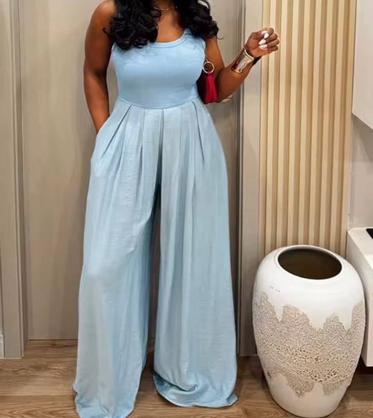 Women Sleeveless Fashion Wide Leg Jumpsuit