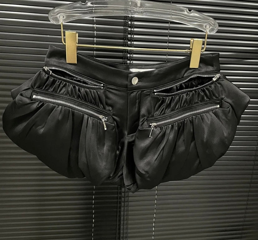 Women Sexy Fashion Satin Zipper Mini Shorts