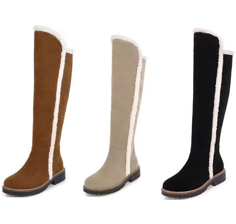 Women Wool Patchwork Fashion Flat Suede Knee High Boots