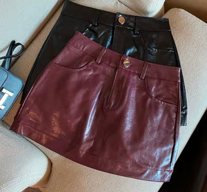 Women Sexy Fashion Color Faux Leather Skirt