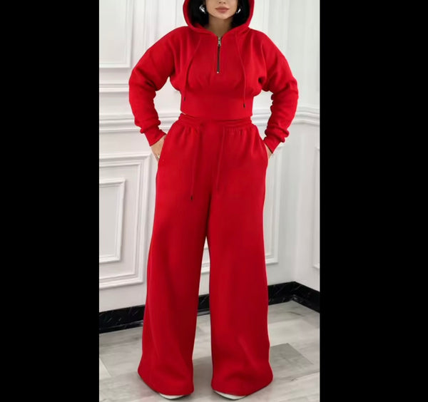 Women Hooded Open Lace Up Back Two Piece Pant Set