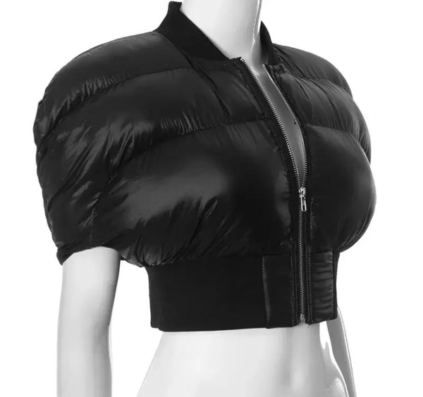 Women Fashion Black Puff Short Sleeve Jacket