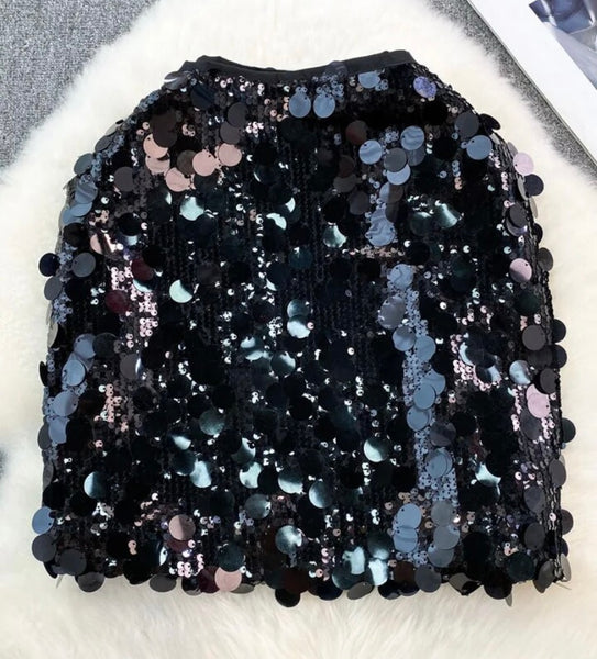 Women Solid Color Sexy Sequins Skirt